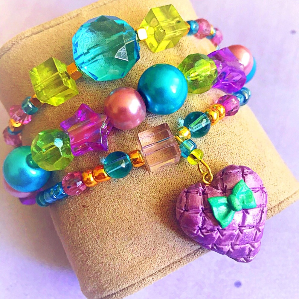 Beaded Quilted Puffed Heart Bracelet